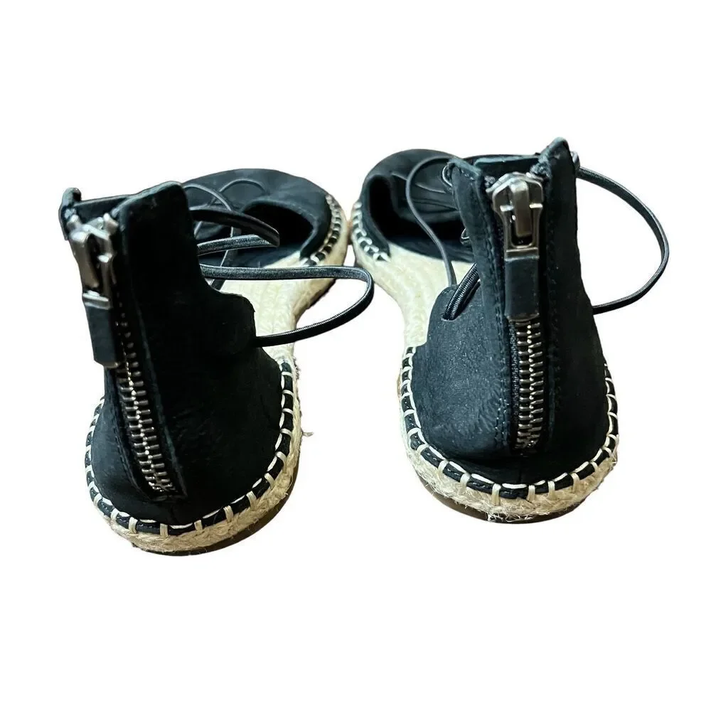 Eileen Fisher Lee Espadrille Flats in Black Leather NWOB Size 6